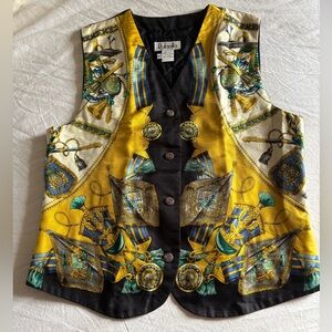 Versace Inspired Yellow and Black Women's Vest 100% Silk